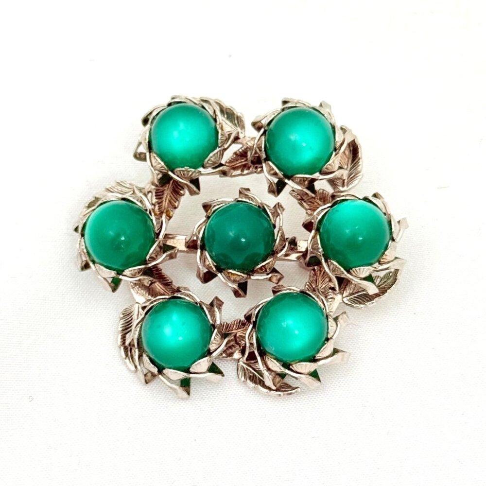 Unique Vintage Moonglow Lucite Brooch w/Ornate Bezel/Prong Setting